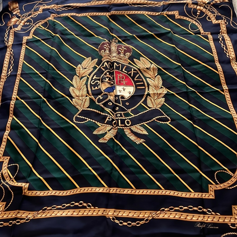 Vintage Polo Ralph Lauren crest silk scarf. 35 in